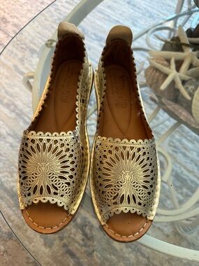 Spring Step Gold Laser-Cut Leather Sandals